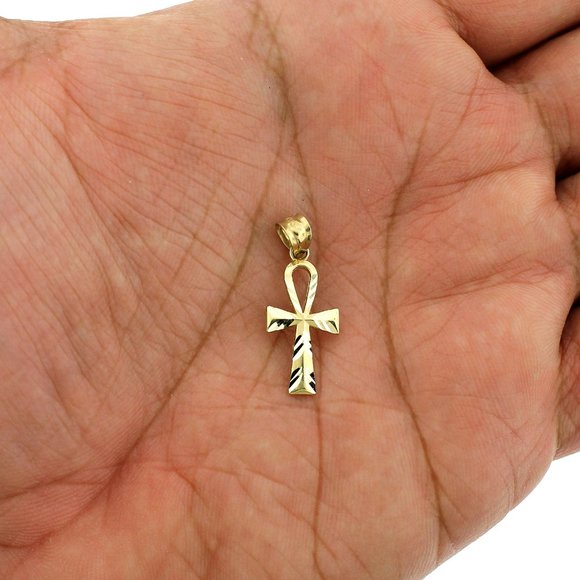 Real 10K Yellow Gold Diamond Cut  Ankh Cross Pendant - Picture 3 of 8